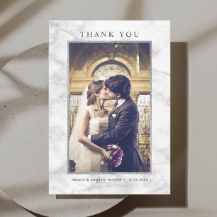 Modern White Marble Silver Glitter Thank You Card