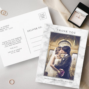 Modern White Marble Silver Glitter Thank You Postcard