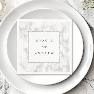 Modern White Marble Silver Glitter Wedding Paper Napkin