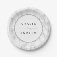 Modern White Marble Silver Glitter Wedding