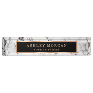 Modern White Marble Stone Texture Look Personalise Nameplate