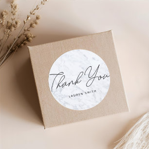 Modern White Marble Thank You Classic Round Sticker