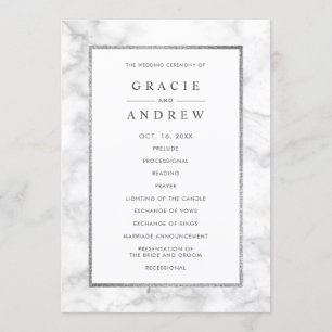 Modern White Marble Wedding Ceremony Program
