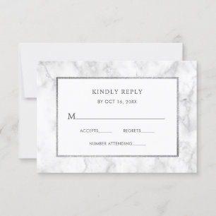 Modern White Marble Wedding RSVP Enclosure Card