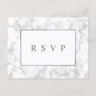 Modern White Marble Wedding RSVP Invitation Postca Postcard