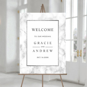 Modern White Marble Wedding Welcome Sign