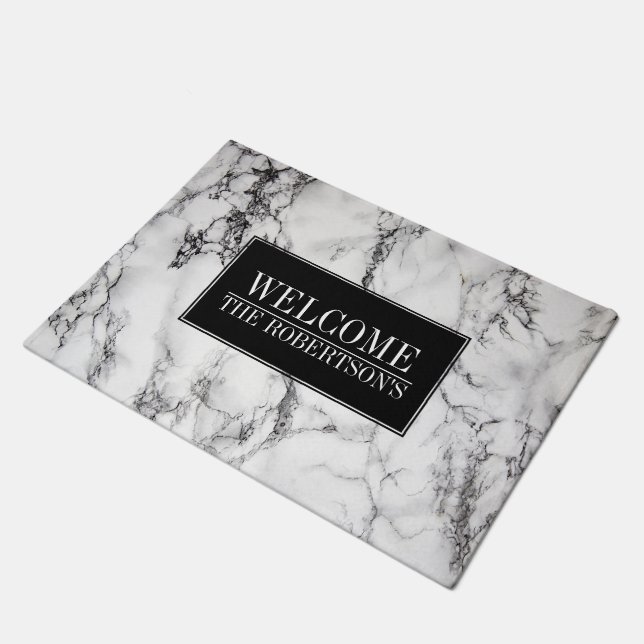 Modern White Marble- Welcome Doormat (Angled)