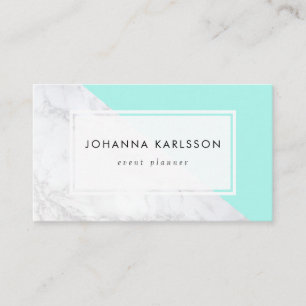 Modern White Marble with Aqua Block Business Card