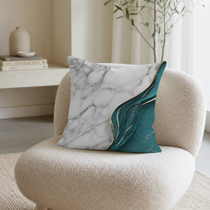 Modern White Marble with Dark Teal and Gold Cushion