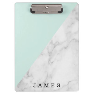 Modern White Marble with Green Block Custom Clipboard