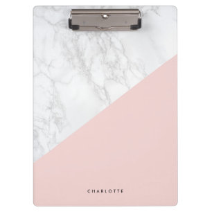 Modern White Marble with Pink Block Custom Clipboard