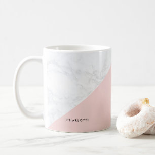 Modern White Marble with Pink Block Mug