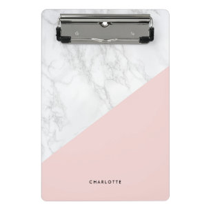 Modern White Marble with Pink Block Personalised Mini Clipboard