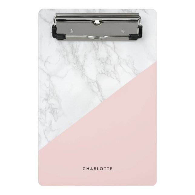 Modern White Marble with Pink Block Personalised Mini Clipboard (Front)