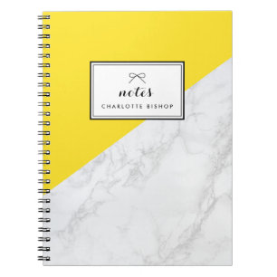 Modern White Marble with Yellow Block Notebook