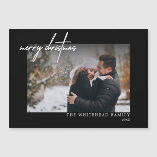 Modern White Merry Christmas Black Magnetic Card