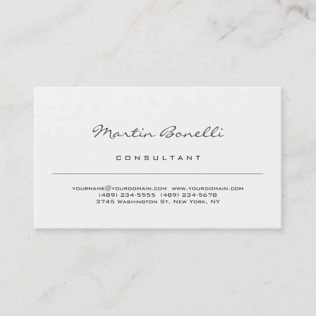 Modern White Minimalist Consultant Business Card (Front)