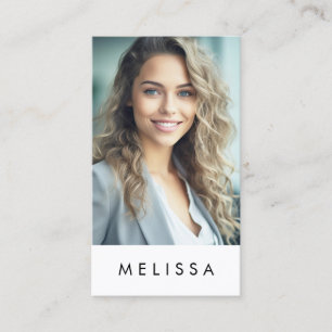 Modern white minimalist custom photo vertical business card