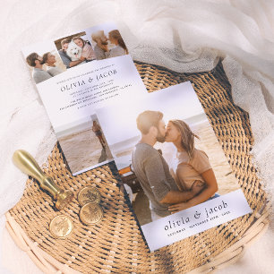 Modern White Minimalist Elegant 5 Photos Wedding Invitation