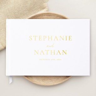 Modern White Minimalist Gold Foil Wedding Guest Book