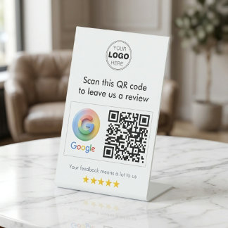 Modern White Minimalist Google Review QR Code Pedestal Sign