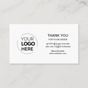 Modern White Minimalist Logo Order Thank You Business Card