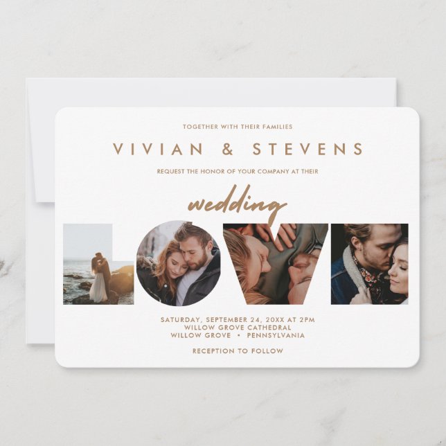 Modern White Minimalist Love Photos Wedding Invitation (Front)