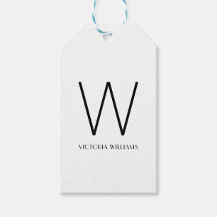 Modern white minimalist monogram name gift tags
