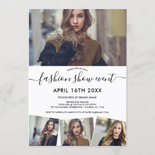 Modern white minimalist script photos fashion show invitation