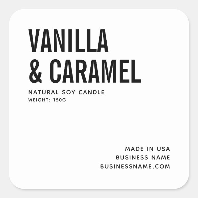 Modern white minimalist soy candle product label (Front)