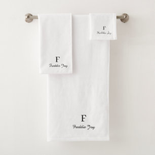 modern white minimalist stylish monogram bath towel set