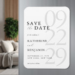 Modern White Minimalist Wedding Save the Date Magnet<br><div class="desc">Create your own personalised your wedding save the date magnets with this editable template. Features minimal elegant typography design in black and white colour.</div>