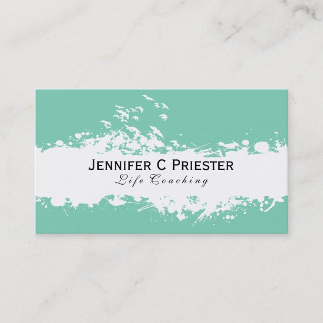 Modern White & Mint-Green Grunge Stripe Business Card (Front)
