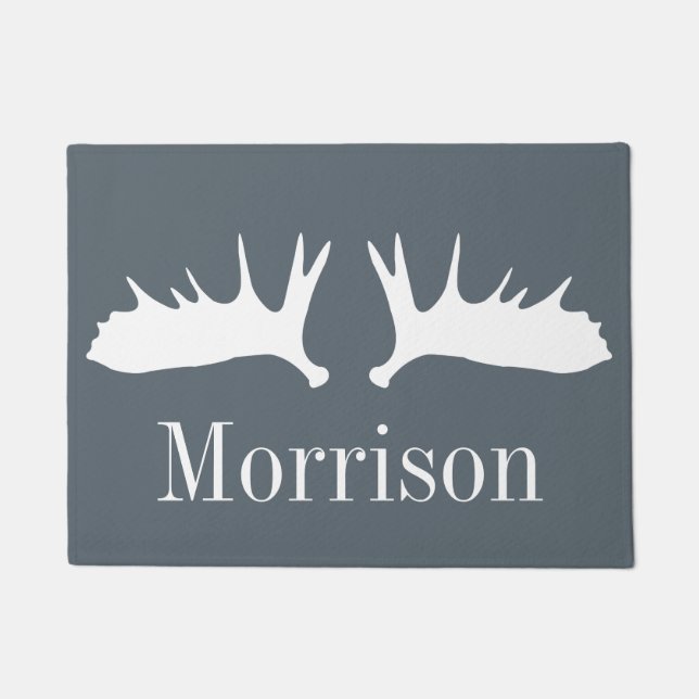 Modern White Moose Antlers Doormat (Front)