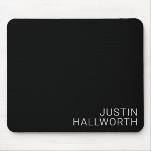 Modern White Name on Black Mouse Pad