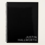 Modern White Name on Black Planner<br><div class="desc">Modern style with customisable name,  business or other text.</div>