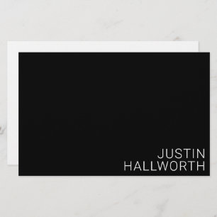 Modern White Name on Black Stationery