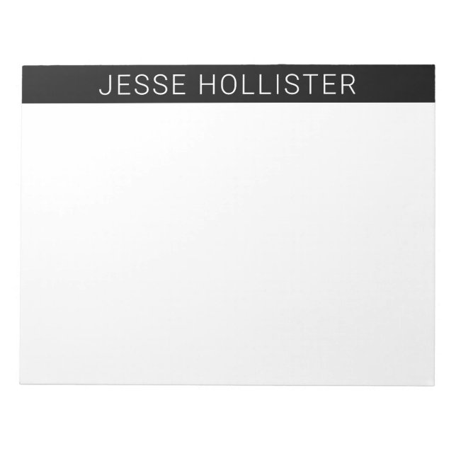 Modern White Name or Business on Black Notepad (Front)