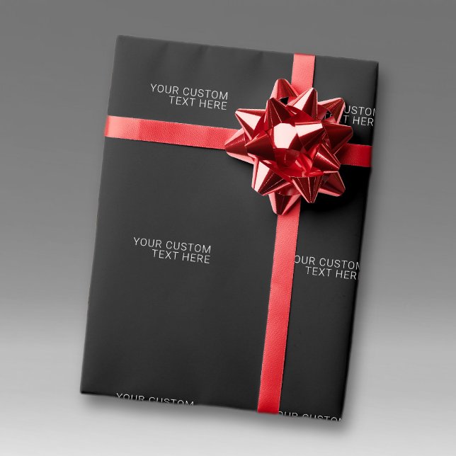 Modern White Name or other Text on Black Wrapping Paper (Creator Uploaded)