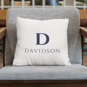 Modern White & Navy Blue Monogram Nautical Beach Cushion