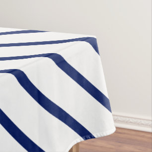 Modern white & navy blue oblique stripes pattern tablecloth