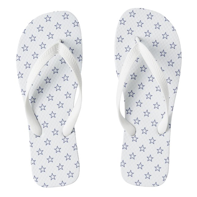 Modern white navy blue stars pattern cute stylish thongs (Footbed)