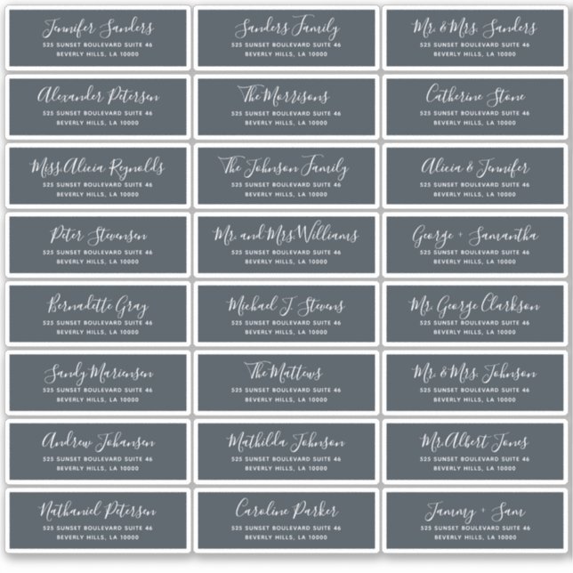 Modern white navy individual guest address labels (Front)