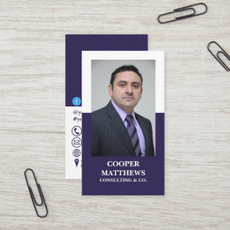 Modern White & Navy Professional Business Photo Card
