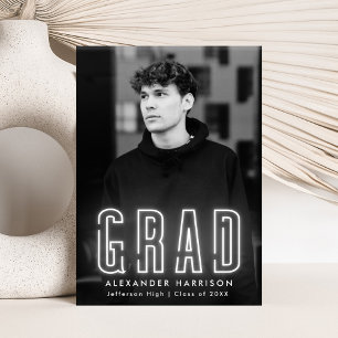 Modern White Neon Vertical Photo Graduation Announcement