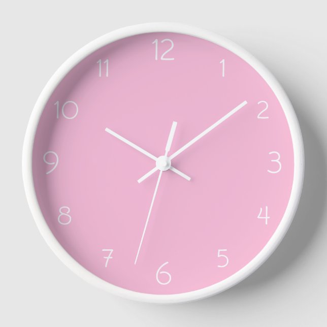 Modern White Numbers | Classic Cotton Candy Pink Clock (Front)