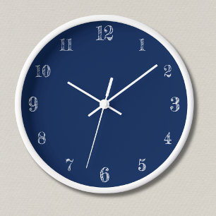 Modern White Numbers   Classic Navy Indigo Clock
