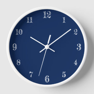 Modern White Numbers   Classic Navy Indigo Clock
