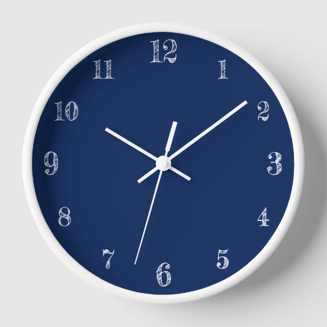 Modern White Numbers | Classic Navy Indigo Clock (Front)