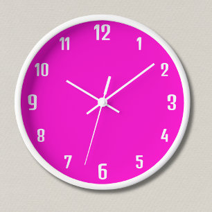 Modern White Numbers   Classic Neon Fuchsia Clock